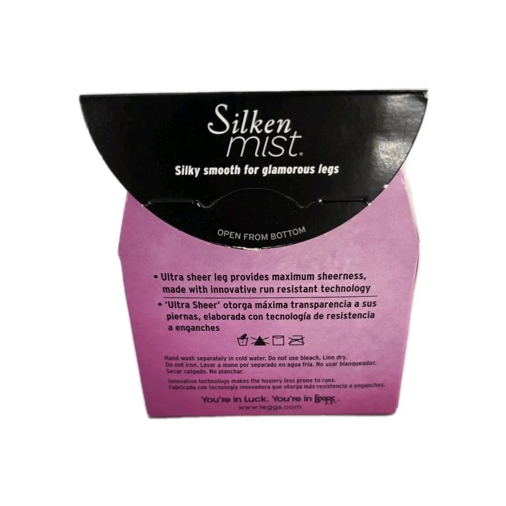 Leggs Silken Mist Pantyhose Ultra Sheer Leg Sz B Black Control Top Run Resistant